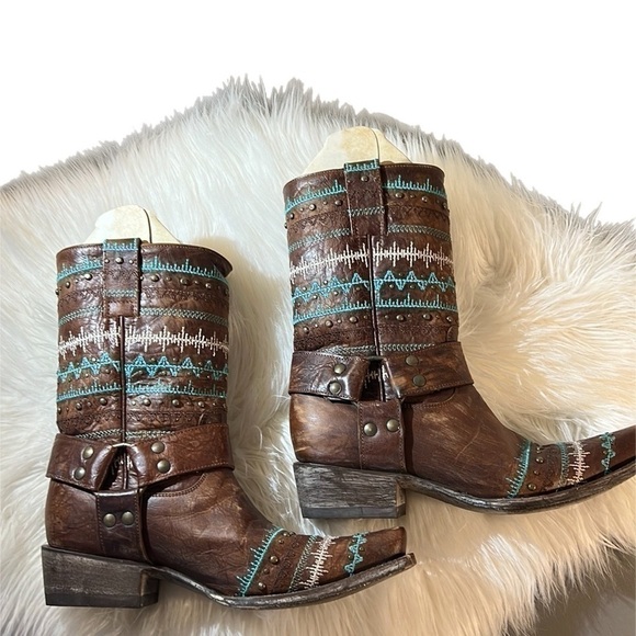 Old Gringo Yippe Ki Yay Apache Moon Strap  10”Brown Harness Embroidered Boot 8 - Picture 12 of 12